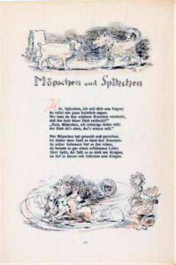 1948 Was gehn den Spitz die Gänse an? (Kinderbuch) - illustrierte Seite mit dem Gedicht ,,Möpschen und Spitzchen''