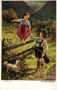 Grußkarte ,,Die kleine Akrobatin'', um 1910-20