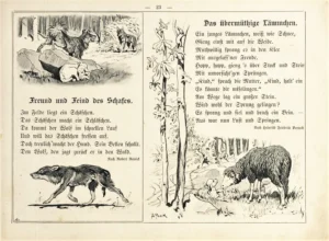 Seite 23: Freund und Feind des Schafes und Das übermüthige Lämmchen