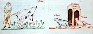 Kolorierte Federzeichnung aus Österreich, um 1350. Quelle Lilienfeld, Stiftsbibliothek, cod. 151. fol. 37v