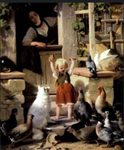 Becker, Jakob (1810 - 1872) Das Kind im Hühnerstall