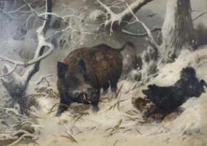 Keilerjagd mit Hunden
Deiker, Carl Friedrich (1836 - 1892)