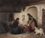 Dircks, Martin August (1806 - 1871) 1867 Interieur mit Bauernfamilie und Hund