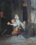 Ebert, Anton (1845 - 1896) 1876 Mädchen mit Brotscheibe und Spitz
