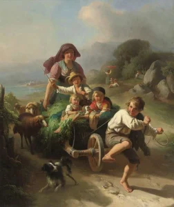 Die jungen Erntehelfer, 1857
Gemälde von Johann Baptist Kirner (1806 - 1866)