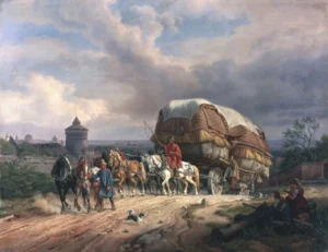 Klein, Johann Adam (1792 - 1875) Ein siebenspänniger Frachtwagen, die Anhöhe vor dem Neuentor in Nürnberg hinauffahrend