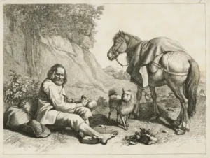 Londonio, Francesco (1723-1783) 1763 (ca.) Ein Landmann macht eine Pause, neben ihm ein Hund und ein Pferd