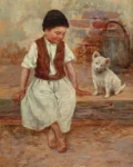 Peske, Géza (1859-1934) JJJJ Young Boy with Puppy