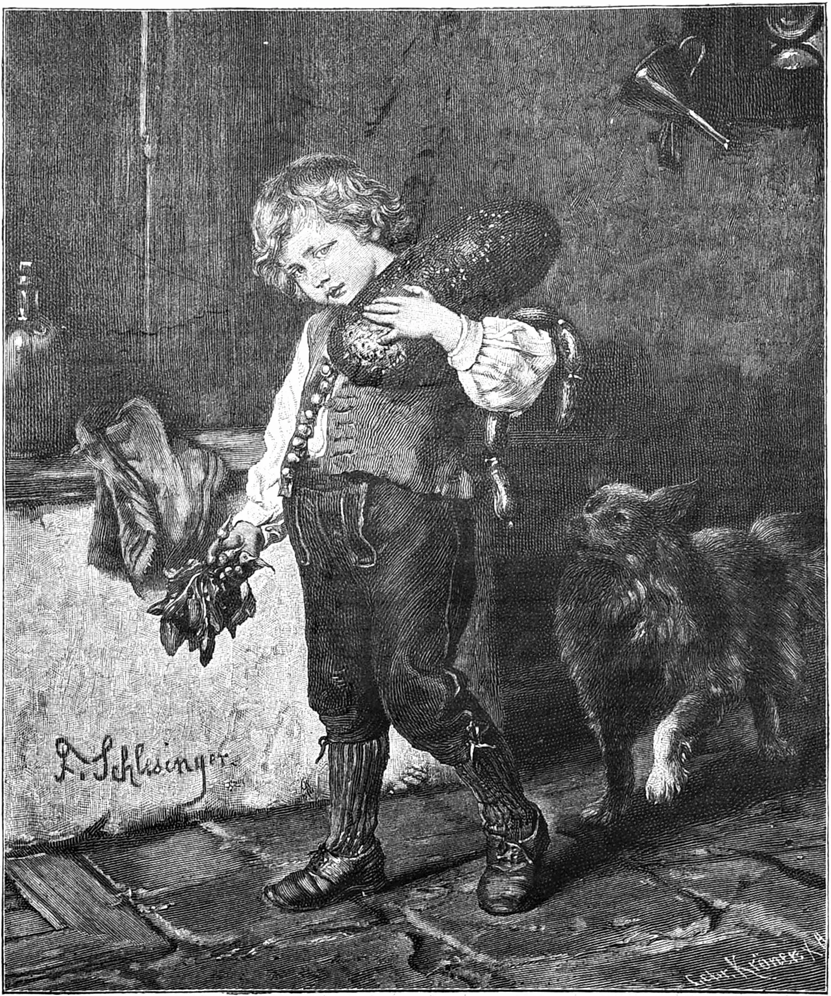 Schlesinger, Felix (1833 - 1910) JJJJJ Der treue Freund in Versuchung, aus einer illustrierten Zeitschrift um 1850 (Holzstich ,,Weiße Spitze'')
