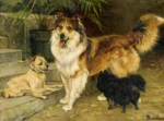 von Reventlow, Adeline (1839 - 1924) JJJJ Portrait dreier Hunde an der Gartentreppe